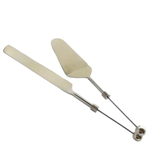 Servidor de pastel beadable y cuchillo está hecho de acero inoxidable pulido. Tiene una bola final extraíble con eje beadable - Product Image 1