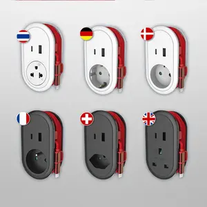 Factory Supply IP20 PC French Universal 230v Travel Power Adapter With 2 USB Charger And Charging Cable