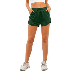 Shorts pour femme à accents néon, détails réfléchissants, en polaire, taille haute, poches latérales, cordon de serrage, taille élastique, coupe décontractée, pour la course - Product Image 4