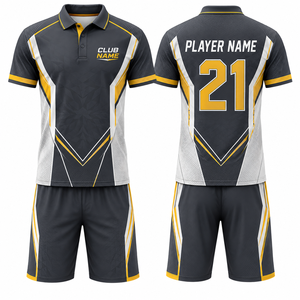 Ensemble de polo et short de golf sportif pour femme, noir et jaune, imprimé géométrique, séchage rapide, taille élastique, col polo, tricoté en spandex - Product Image 1
