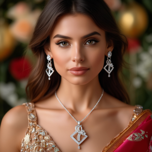Elegant Royal American Platinum <b>Set</b> for Women Diamond Pendant <b>Necklace</b> Matching <b>Earrings</b> for Parties Weddings Festivals Perfect - Product Image 3