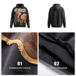 Custom Printed Hooded Sweatshirt Men <b>Oversized</b> Streetwear Cotton Knitted Patchwork Design Front Logo Autumn Wear - Product Image 4