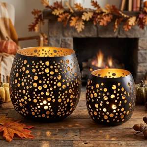 <b>Christmas</b> Metal Tea <b>Light</b> Holders With <b>Tree</b> And Snowflake Die Cut Design Steel Home Decoration Set Of 2 - Product Image 4