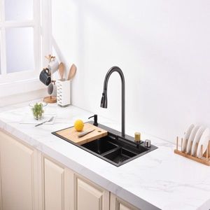 Lavello da cucina singolo grande in acciaio inossidabile Nano 304 con design a cascata a pioggia, vasca singola per rubinetti domestici e lavaggio verdure - Product Image 2