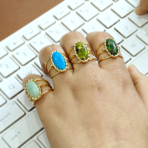 Anillo abierto de tres capas chapado en oro de 18k con turquesa verde peridoto Mohave y piedras preciosas para mujer, regalo para ella. - Product Image 4