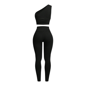 Ensemble de yoga sans couture avec logo personnalisé, 2 pièces : Leggings taille haute effet push-up et Crop Top, ensemble d'entraînement côtelé pour femme, vente en gros - Product Image 1