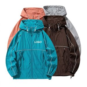 Veste coupe-vent à capuche pour homme, décontractée, printemps, fermeture éclair, couleur unie, coupe classique, polyester, légère, vêtements d'extérieur - Product Image 3