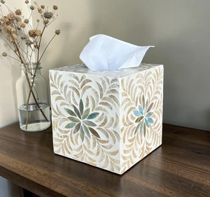 Caja de pañuelos de bambú hecha a mano con mosaico floral cuadrado, decoración moderna y contemporánea para el hogar - Product Image 2