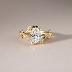 Bague de fiançailles et d'anniversaire de luxe en argent 925 avec diamant de laboratoire taille ovale, motif floral, élégante, inspirée de la nature, bijou raffiné et tendance, cadeau - Product Image 1