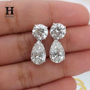 Luxury Two-Stone Drop <b>Earrings</b>, Round and Pear Cut Diamond <b>Dangle</b> <b>Earrings</b>, 14K <b>Gold</b> Fine Jewelry for Weddings and Bridal Wear - Product Image 1