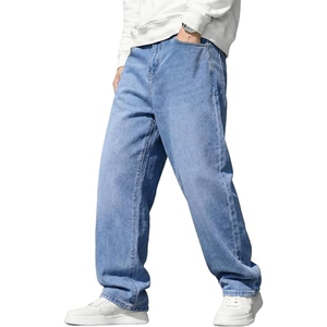 Mens Solid Cotton Baggy Jeans Light Wash Wide Leg Loose Fit <b>Y2K</b> Denim <b>Pants</b> Casual Streetwear Jeans for Everyday Wear - Product Image 2