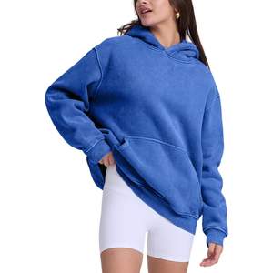 2025 ácido lavado Streetwear moda Sudadera con capucha de gran tamaño para mujeres peso pesado polar algodón Vintage sudadera azul brillante parejas - Product Image 4