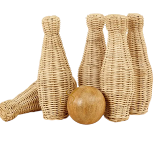 Handmade Rattan Rattan <b>Bowling</b> Pin Trendsetting Natural Rattan Set of 6 <b>Bowling</b> for Kids Playing - Product Image 1