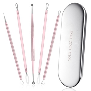 Kit Profesional de 5 Piezas de Acero Inoxidable para Eliminar Puntos Negros, Juego de Herramientas para Extraer Acné con Etiqueta Personalizada, Limpieza Facial de Poros - Product Image 1