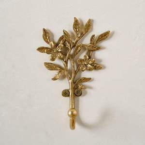 Vintage Gold Brass Flower Wall <b>Hook</b> Floral Leaf Branch <b>Single</b> Hanger Creative Luxury Towel Robe <b>Coat</b> Holder Bracket Mount - Product Image 1