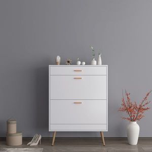 Scarpiera Bianca da 16 Paia con 2 Cassetti Ribaltabili, Organizzatore per Ingresso, per Tacchi, Stivali, Ciabatte - Porta Scarpe - Product Image 1