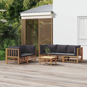 Conjunto de Muebles de Jardín de Bambú Gris Oscuro con Tela de Poliéster para Espacios Exteriores - Product Image 1