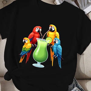 Parrots sipping <b>tropical</b> cocktail <b>women's</b> comfit t-<b>shirt</b> - Product Image 3