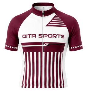 Maillot de cyclisme blanc et bordeaux à manches courtes, fermeture éclair intégrale, respirant, séchage rapide, pour la course sur route et le sport - Product Image 1
