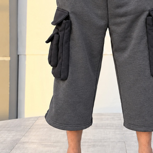 Pantalones Cortos Cargo Grises para Hombre, Cintura Media, con Cordón, Poliéster/Algodón, Casuales, con Bolsillos, Transpirables, Tejido, Estilo Urbano, Color Sólido - Product Image 3