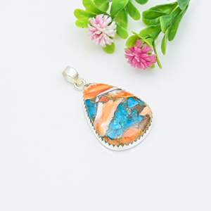 Natural Spiny Oyster <b>Turquoise</b> Pendant 925 Sterling Silver Pear Shape Handmade Boho Gemstone Jewelry - Product Image 3