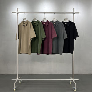 Summer Custom Heavyweight Waffle Knit <b>Down</b> Collar Short Sleeve T-Shirt Vintage Washed Wholesale Casual T-Shirts for Men's - Product Image 1