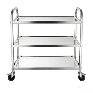 Chariot de cuisine commercial en acier inoxydable à 3 niveaux, chariot de service alimentaire robuste avec roues pour restaurant, hôtel - Product Image 1
