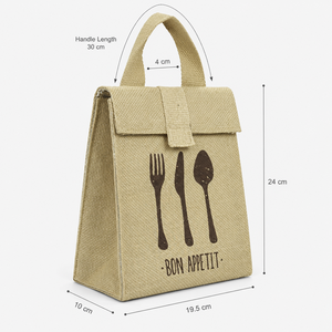 Sac à déjeuner isotherme en jute avec logo personnalisé et rabat supérieur, 19,5x24x10cm, doublure en aluminium, sac isotherme pour aliments, vente en gros, fabricant OEM, exportateur - Product Image 3