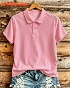 Women's Jersey Polyester/Cotton 160g Quick Dry Breathable Knitted Casual Short Sleeve Shirt Front Custom Logo Top for Golf - Product Image 1
