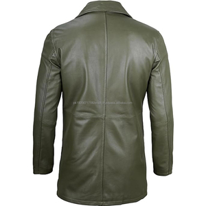Manteau en cuir personnalisable, imperméable et respirant pour hommes, fermeture à boutons, poches, taille personnalisée, manches longues et élégantes. - Product Image 4