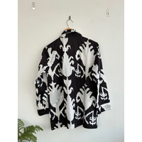 Gaun Kemeja Bohemian Katun Creper Hitam Putih Polos V-neck Lengan Panjang Sepanjang Lutut Pinggang Elastis Alami Kancing Reguler