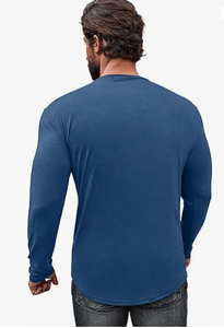 Camiseta de Manga Larga para Hombre, Cuello Redondo, Color Sólido, Tejido de Poliéster, Secado Rápido, Informal, para Otoño - Product Image 5