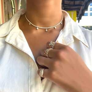 Diamond <b>Choker</b> Necklace Custom Dangle Pear Round Baguette Lab Grown Prong Set Adjustable Layering Lobster Clasp 14K Solid Gold - Product Image 4