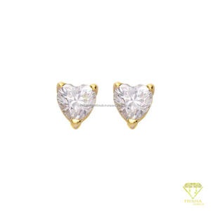 Sophisticated <b>Heart</b> Lab Grown Diamond Stud <b>Earrings</b> Gold Plated 925 Sterling <b>Silver</b> Designer Jewelry - Product Image 2