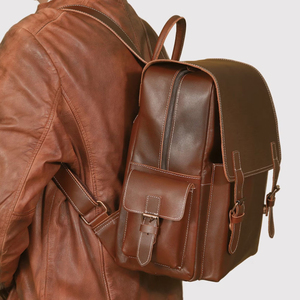 Vintage Genuine Leather <b>Backpack</b> Soft Handle Hasp Closure Unisex Daily Use 20-35L Capacity Cowhide <b>Travel</b> Hiking <b>Bag</b> - Product Image 5