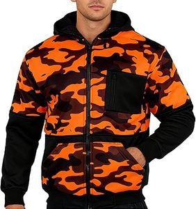 Sudaderas con capucha personalizadas de camuflaje naranja brillante con cremallera, sudaderas de forro polar grueso para caza, fabricante de ropa para exteriores OEM ODM - Product Image 5