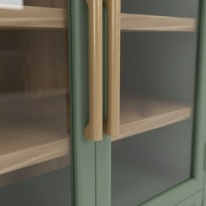 Meuble de salon moderne en bois d'hévéa et placage de chêne, armoire arquée avec 4 compartiments et portes à battants, écologique - Product Image 3