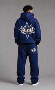 Conjunto Deportivo Unisex SALSTAR Azul con Capucha, Pantalones Largos de Algodón Casuales con Aplique de Logotipo de Estrella y Estampado Trasero - Product Image 3