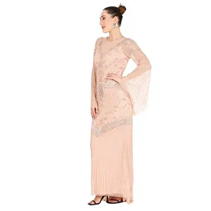 Robe longue maxi vintage style Gatsby des années 1920, couleur nude, paillettes, tulle brodé à la main, robe de bal, robe de mariée - Product Image 4