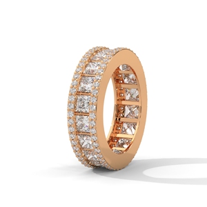 Bague large en or rose avec diamants de laboratoire, double halo, sertie en canal, rangée centrale, bijoux pour mariage et anniversaire - Product Image 2