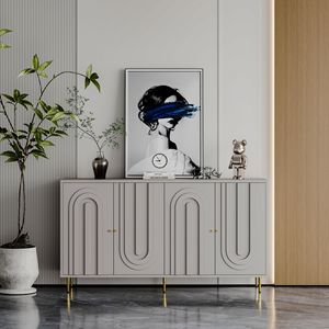 Modern Gray Lacquered 4-Door Wooden Cabinet Sideboard <b>Buffet</b> <b>Server</b> for Living Room Entryway Hallway Storage - Product Image 2