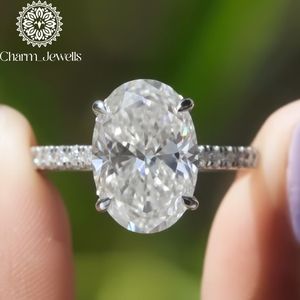 แหวนหมั้นทรงรีประดับมอยส์ซาไนต์ Charm_Jewells เงินแท้ 925 แบบหนามเตย สไตล์คลาสสิกสำหรับผู้หญิง - Product Image 5