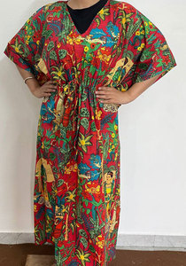 Vestido Kaftán Largo de Algodón Estampado para Mujer con Patrones Étnicos Vibrantes, Comodidad Ligera y un Atractivo de Moda sin Esfuerzo - Product Image 4