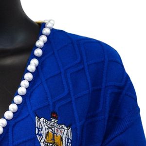 Suéter Ombre Perla Sigma Gamma Rho, Elegante Jersey de Punto con Degradado Azul y Dorado, Top Casual de Moda para Mujer, Ropa Personalizada de Hermandad - Product Image 6