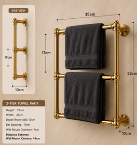 Wholesale Luxury 2 Tier Golden Metal Wall Mounted Towel Rack For Bathroom Hotel And Guest Room Durable Stylish Bathroom Storage - Product Image 6
