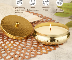 Vela Soy Blend Metal Gold Urli con Tapa, Vela Perfumada sin Humo para Eventos, Relajación, Regalos, Fragancia Duradera - Product Image 4