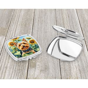 Silky Terrier Sunflowers Compact Travel <b>Makeup</b> <b>Mirror</b> Handheld Folding Pocket Decorative Gift <b>for</b> Women and Girls - Product Image 3