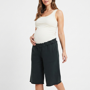 Shorts de grossesse et d'allaitement pour femme, 100% coton molletonné, coupe décontractée, effet vieilli à la taille, grammage lourd - Product Image 2
