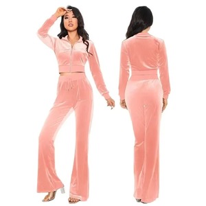 Custom Logo Wholesale Velvet Tracksuit Women Two Piece Set Zip Up <b>Jacket</b> and Pants Fashion Casual Streetwear - Product Image 6
