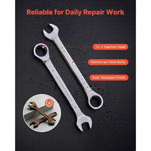 Set di 26 Chiavi a Cricchetto SAE e Metriche per Riparazione Auto con 72 Denti in Acciaio Cr-V e Organizzatore a Rack - Product Image 5
